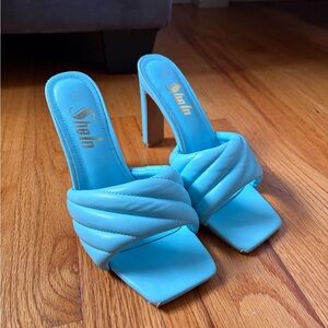 Lee Quilted Sky Blue Slide Stiletto Heels
